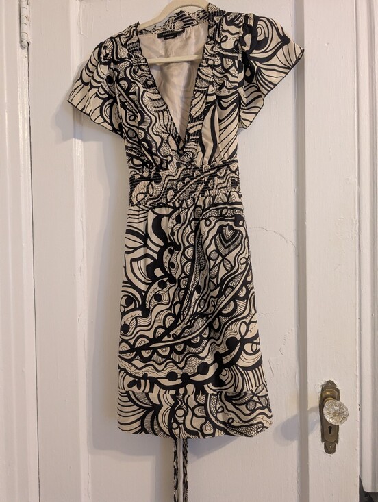 BCBGMaxAzria Dresses & Skirts - Silk BCBG Wrapped Monochrome Printed Midi  Dress-medium